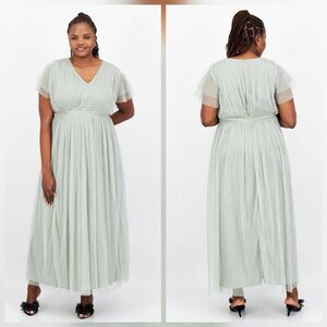 Anaya with Love Pastel Sage Green Chiffon Outer Flutter Sleeve Bridesmaid Event